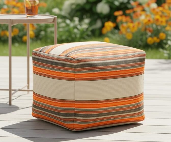 Striped Outdoor & Indoor Pouf – Waterproof & UV-Protected - Image 2